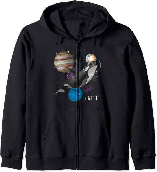 Orca Lover Astronaut Galaxy Space Ocean or Sea Animal Whale Zip Hoodie