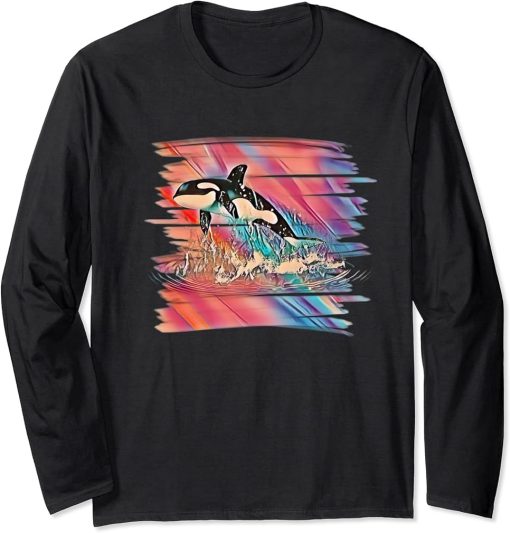 Orca Motif Whale Ocean Predator Design Animals Orcas Long Sleeve T-Shirt